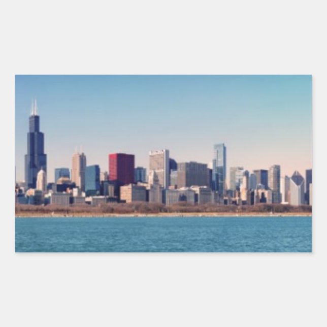 Sticker Rectangulaire Panorama de l'horizon de Chicago (Devant)