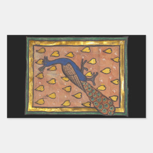 Sticker Rectangulaire Paon du bestiaire médiéval c. 1270