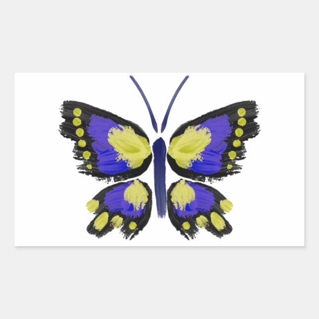 Sticker Rectangulaire Papillon bleu et jaune (Devant)