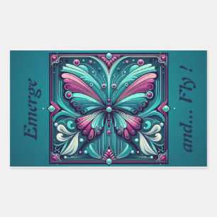 Sticker Rectangulaire Papillon carré sarcelle et violet