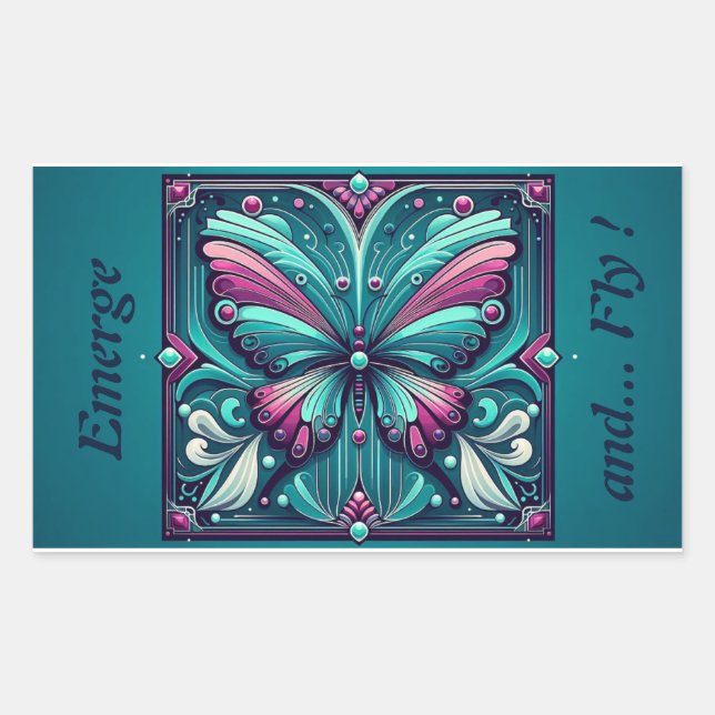 Sticker Rectangulaire Papillon carré sarcelle et violet (Devant)