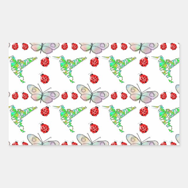 Sticker Rectangulaire Papillon, colibri et Motif de coccinelle (Devant)