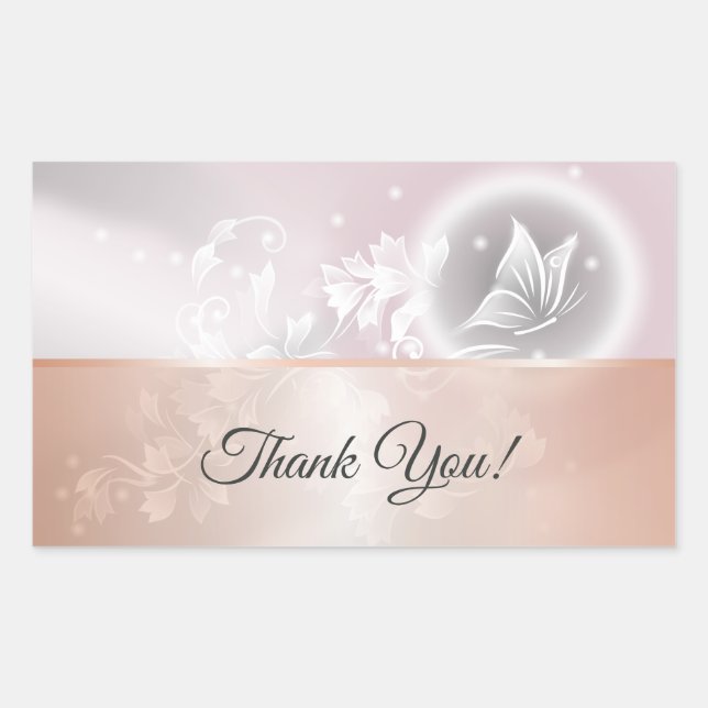 Sticker Rectangulaire Papillon floral rose rose or (Devant)