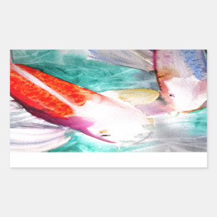 Sticker Rectangulaire Papillon Koi aquarelle japonais Poisson Art