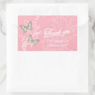 Sticker Rectangulaire Papillon mariage fille de fleur merci rose