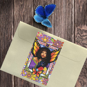 Sticker Rectangulaire Papillon monarque Fée Purple Floral