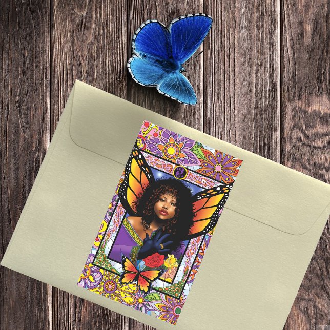 Sticker Rectangulaire Papillon monarque Fée Purple Floral (Créateur téléchargé)