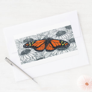 Sticker Rectangulaire Papillon monarque sur coneflowers