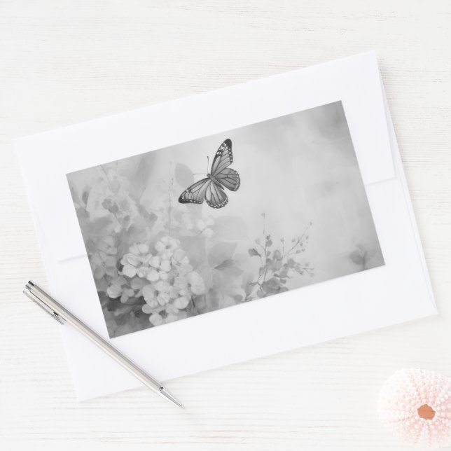 Sticker Rectangulaire Papillon Noir et Blanc (Enveloppe)