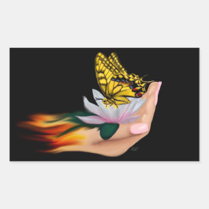 Sticker Rectangulaire Papillon sur Lotus Bloom