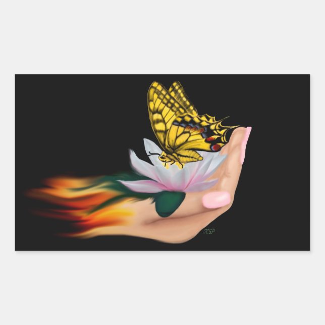 Sticker Rectangulaire Papillon sur Lotus Bloom (Devant)
