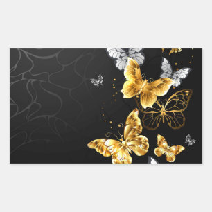 Sticker Rectangulaire Papillons blancs et dorés