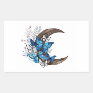 Sticker Rectangulaire Papillons bleus sur croissant en bois