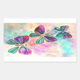Sticker Rectangulaire Papillons colorés volants - Printemps - Aquarelle