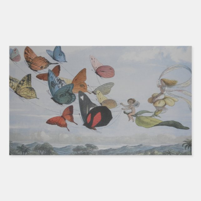 Sticker Rectangulaire Papillons et Reine Fée Papillons Fées (Devant)