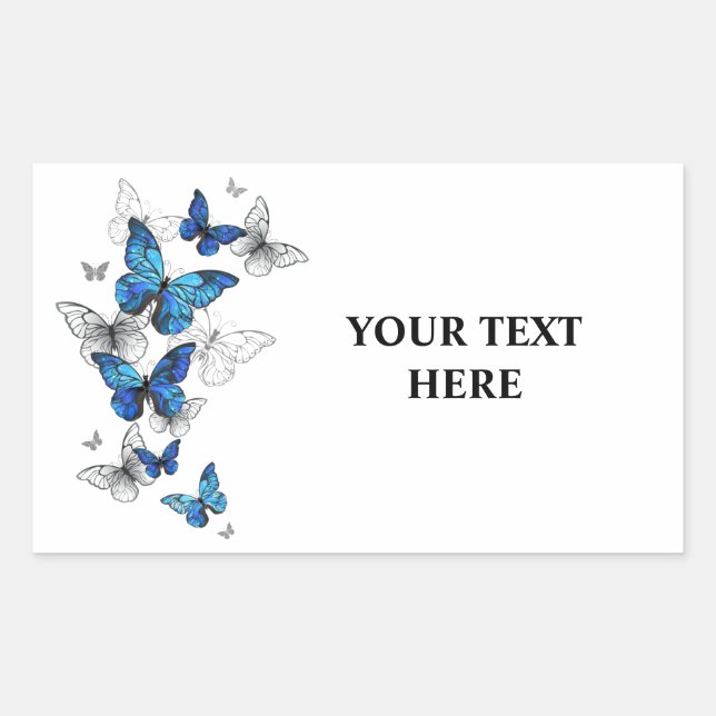 Sticker Rectangulaire Papillons volants bleus Morpho (Devant)