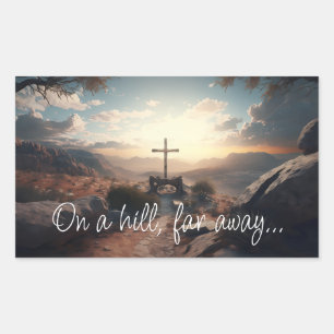 Sticker Rectangulaire Pâques, croix crucifix sur une colline lointaine C