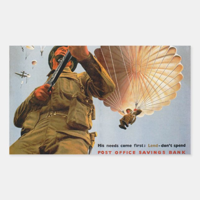 Sticker Rectangulaire Parachutiste Britannique - Ses besoins arrivent pr (Devant)