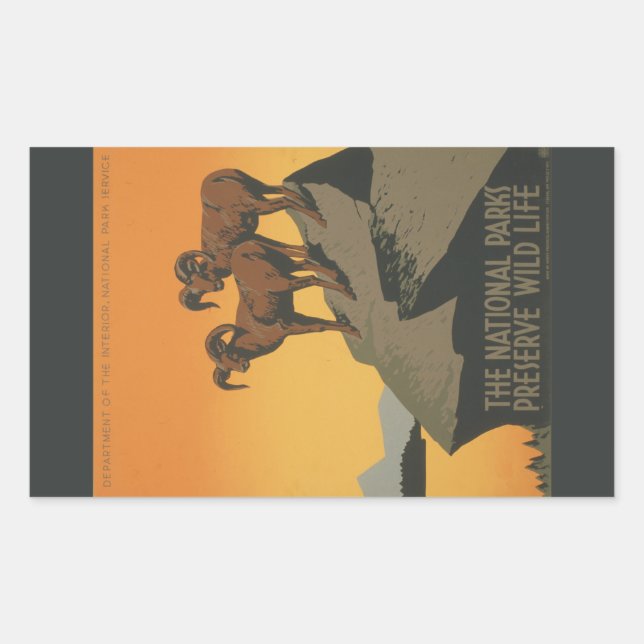 Sticker Rectangulaire Parcs Nationaux Préserver Annonce Vintage. (Devant)