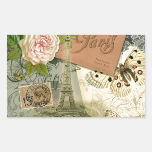 Sticker Rectangulaire Paris France Art Antique Collage Eiffel Français