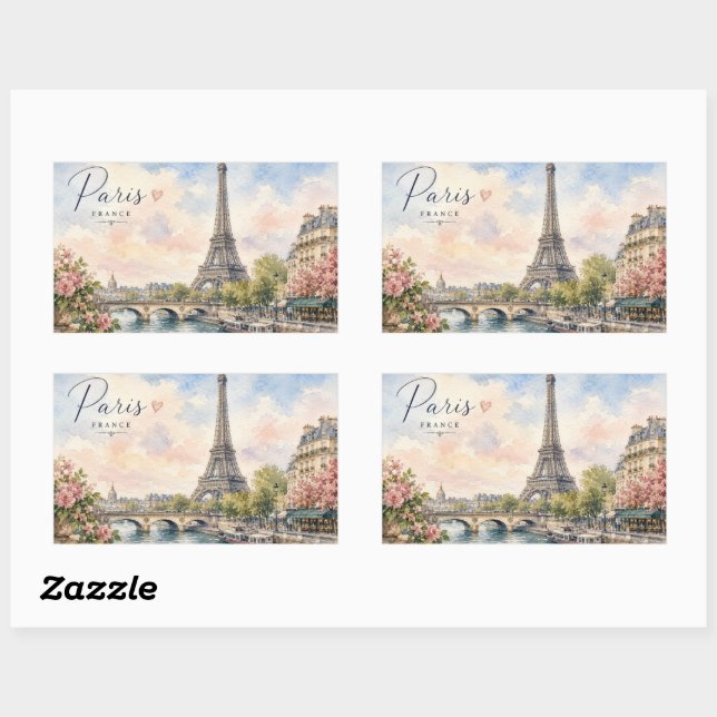 Sticker Rectangulaire Paris France Tour Eiffel rivière seine  (Feuille)