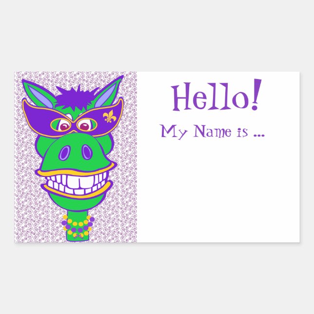 Sticker Rectangulaire Parti Animal Mardi Gras Mule Nom Tags (Devant)