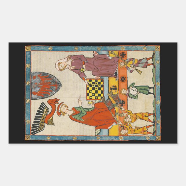 Sticker Rectangulaire Partie d'échecs Codex Manesse XIVe siècle (Devant)