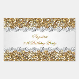 Sticker Rectangulaire Parties scintillant Anniversaire Soirée Gold Diamo