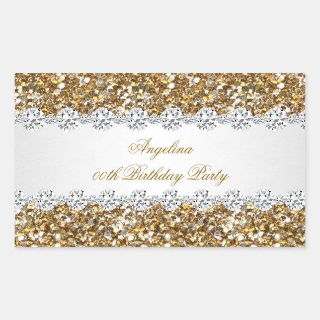 Sticker Rectangulaire Parties scintillant Anniversaire Soirée Gold Diamo (Devant)