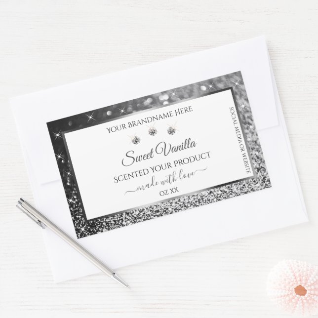 Sticker Rectangulaire Parties scintillant argent blanc étoiles Diamants  (Enveloppe)