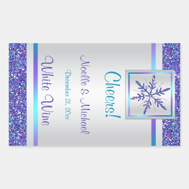 Sticker Rectangulaire Parties scintillant argenté violet  Mariage Flocon (Devant)
