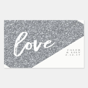 Sticker Rectangulaire Parties scintillant d'argent Mini Champagne, Mini