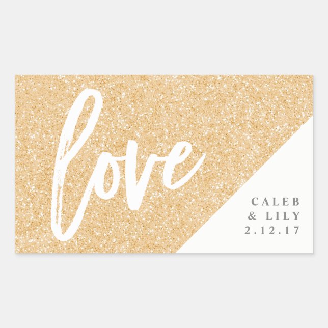 Sticker Rectangulaire Parties scintillant d'or Mini Champagne, Mini Vin, (Devant)