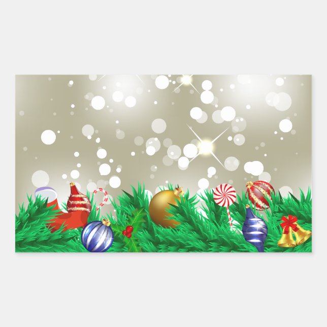 Sticker Rectangulaire Parties scintillant d'ornement de Noël (Devant)