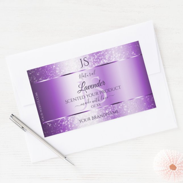 Sticker Rectangulaire Parties scintillant douce violet moderne Monogramm (Enveloppe)