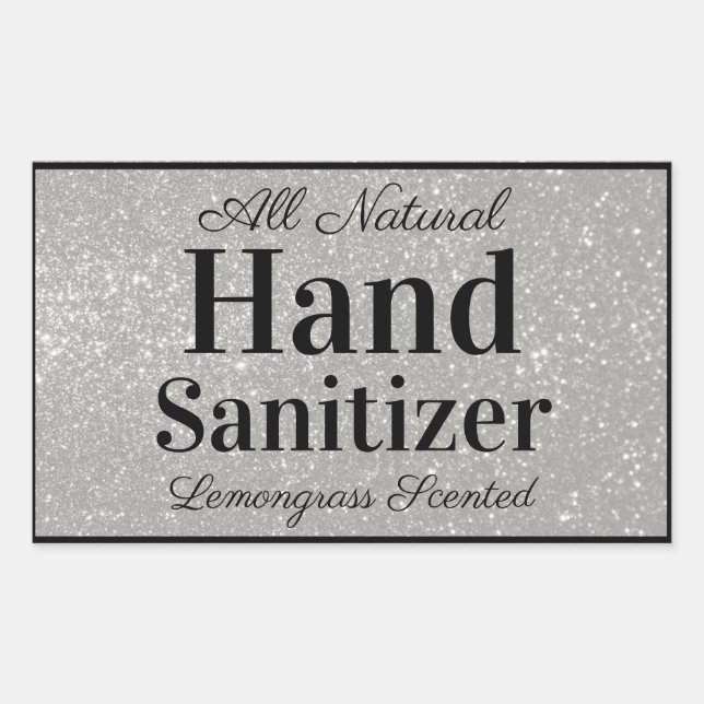 Sticker Rectangulaire Parties scintillant en argent sur mesure Sanitizer (Devant)