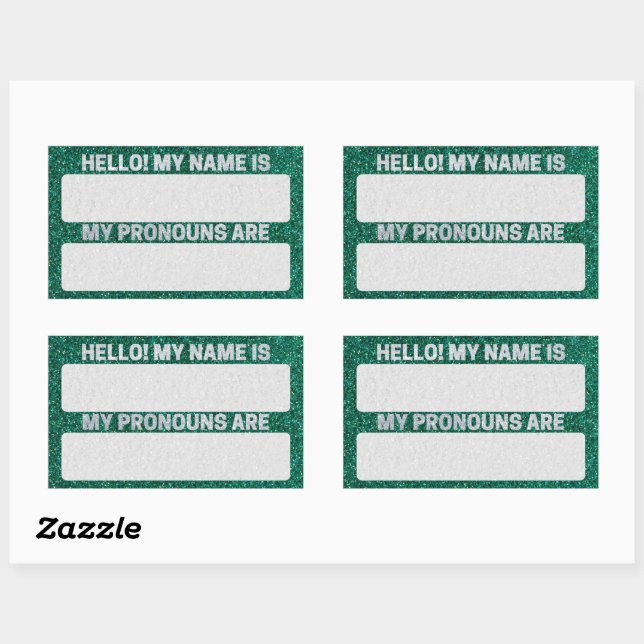 Sticker Rectangulaire Parties scintillant verte Noël Nom et Pronoun Étiq (Feuille)