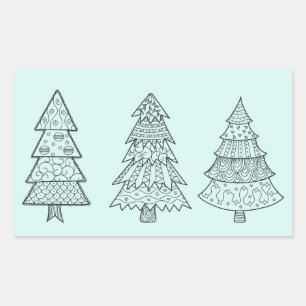 Sticker Rectangulaire pastel bleu glacé élégant sapins de Noël