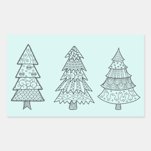 Sticker Rectangulaire pastel bleu glacé élégant sapins de Noël (Devant)