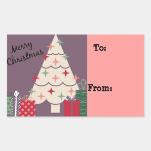 Sticker Rectangulaire Pastel Joyeux Arbre de Noël & Présentations