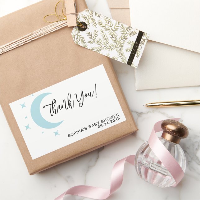 Sticker Rectangulaire Pastel Moon Stars Baby shower Merci (Cadeaux)