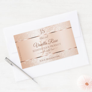 Sticker Rectangulaire Pastel Rose Coral Parties scintillant Initiales Pr