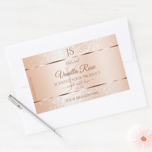 Sticker Rectangulaire Pastel Rose Coral Parties scintillant Initiales Pr (Enveloppe)