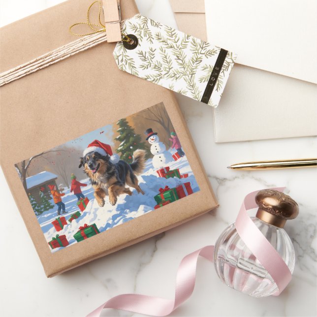 Sticker Rectangulaire Pasteur anatolien Noël Festif Neige (Cadeaux)