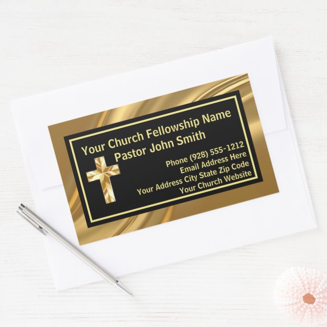 Sticker Rectangulaire Pasteur d'église or et noir élégant (Enveloppe)