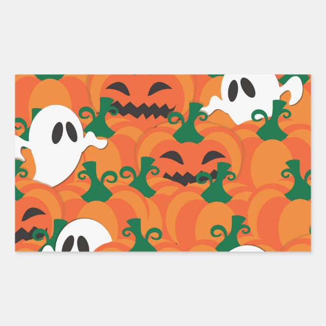 Sticker Rectangulaire Patch Citrouille Haunted Halloween Ghosts (Devant)