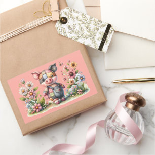 Sticker Rectangulaire Patchwork Piglet mignon dans le aimant Jardin Flor