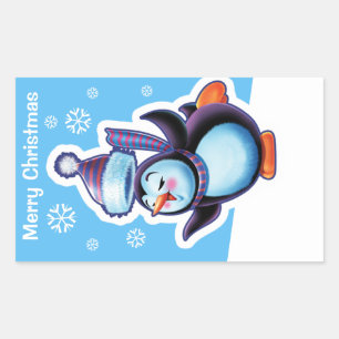 Sticker Rectangulaire Patineur rectangulaire bleu de pingouin