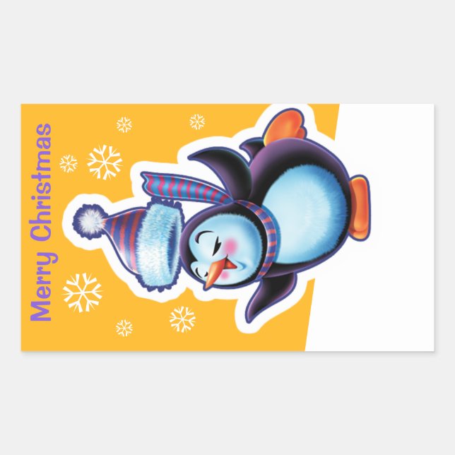 Sticker Rectangulaire Patineur rectangulaire de pingouin d'autocollant (Devant)