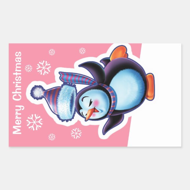 Sticker Rectangulaire Patineur rose de pingouin d'autocollant de (Devant)